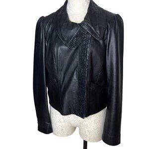 Classiques Entier Womens Leather Moto Jacket Black Size Medium Zipper Snap